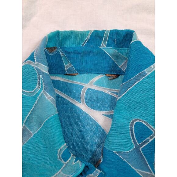 Shacket Shirt Blue Black Burnout Women's Size M L Floral 3/4 Sleeve Semi-sheer - Picture 9 of 12